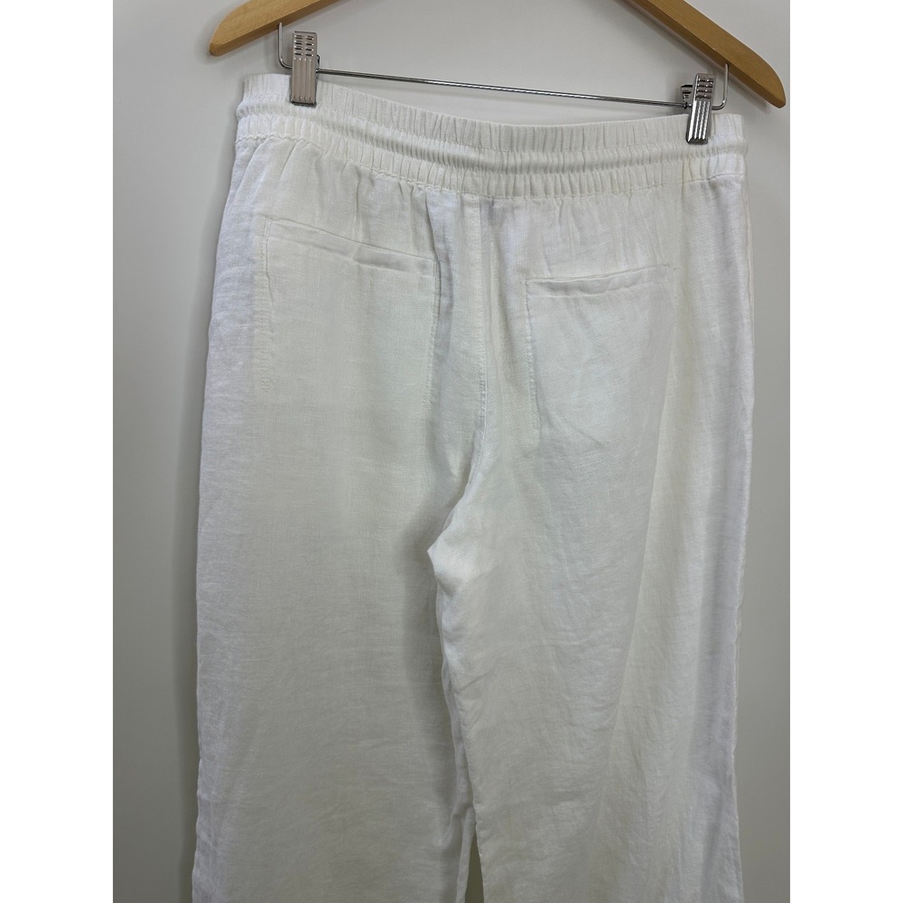 Athleta Retreat 100% Linen Wide Leg Pants White Resort Beach Zip Pockets Size 8 - Picture 12 of 14